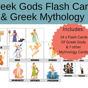 Pack d'apprentissage sur les dieux et les mythes grecs – 24 cartes mémoire imprimables pour les enfants – noms et légendes de dieux de la Grèce antique – éducatif – téléchargement immédiat