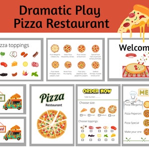 Juego de rol de pizzería imprimible / Menú de juego de simulación, formularios de pedido / Actividad de juego imaginativo para niños / Imprimible para educación en el hogar