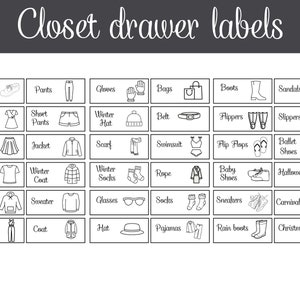 Schrank Schublade Etiketten, Kinder Schublade Schublade Etiketten, Kinder Schrank Lagerung Aufkleber, Organisation Etiketten, Kinder Schublade Etiketten, digitaler Download,