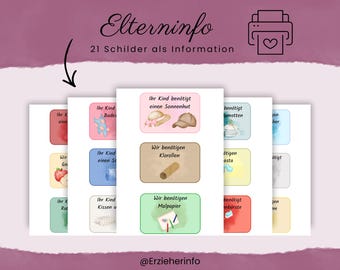 Info-Karten für Eltern | Digitaler Download | Praktische Mitteilungen für den Kita-Alltag