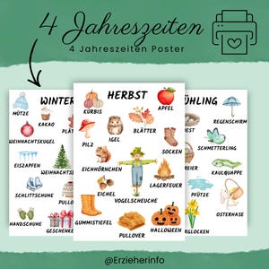 4 Jahreszeiten Plakate für Kinder | Digitaler Download | Spielerisch die Jahreszeiten entdecken