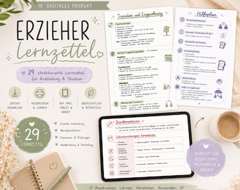 29 Erzieher Lernzettel PDF | Digitale Zusammenfassungen | Prüfungsvorbereitung Erzieher | Ausbildung & Studium | Sofort-Download