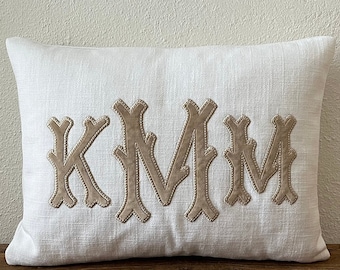 Applique monogram pillow cover/ Applique pillow/ Wedding pillow/ Personalized pillow/ Initial cushion/ Bed linen pillow/ Heirloom pillow