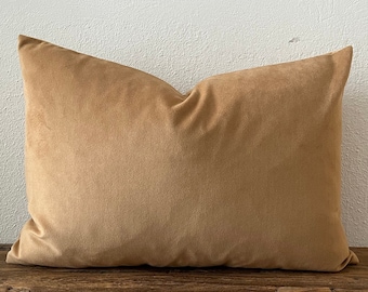 Housse de coussin en velours camel/ Oreiller moka/ Oreillers lombaires 12 x 20 14 x 20 / Oreillers en velours 26 x 26 24 x 24 x 22 cm / Oreiller beige/ Oreiller muscade/ Oreiller rouille