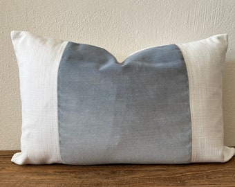Blue Velvet Striped Pillow Cover: White Linen Color Block Cushion