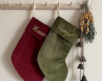 Personalized Christmas stocking, velvet Christmas stocking, green Christmas stocking, monogramming stocking,