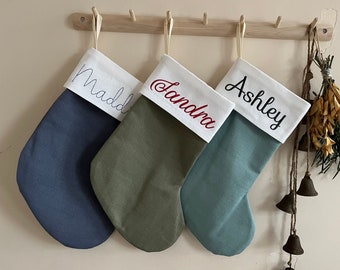 Cotton and linen christmas stockings | Farmhouse mantel stockings | Christmas mantel decor