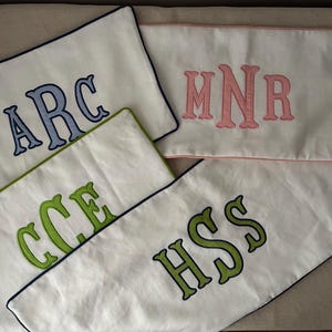 Monogram Linen Lumbar Pillow Cover/Personalized Applique Name Cushion