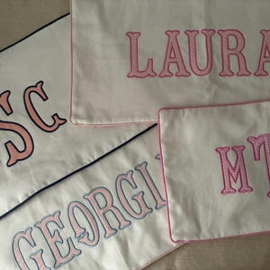 Monogrammed Linen Lumbar Pillow Cover/ Personalized Initial Letter Cushion