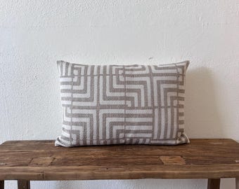 Linen Greek Key Pillow Cover: Brown Maze Cushion