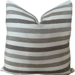 Brown and white striped linen pillow cover, Striped linen pillow, Light brown cushion, White cottage pillow, White beach cushion