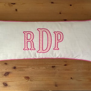 Monogrammed Linen Lumbar Pillow Cover/ Appliqued Initial  Dorm Decor Cushion