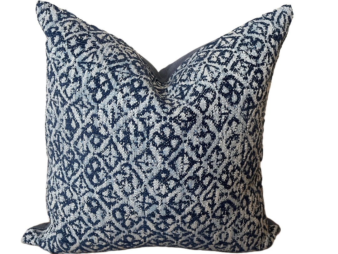 Blue Pillow Cover, Blue an White Cotton Throw Pillow, Blue Navy Pillow