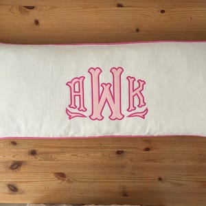 Monogrammed Linen Lumbar Pillow Cover/ Personalized Appliqué Initial cushion