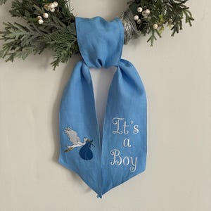 Embroidered Baby Shower Wreath Sash/ Custom Cotton Linen Decor