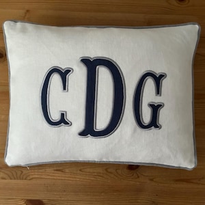 Monogram Linen Lumbar Pillow Cover/ Personalized Applique Name Cushion