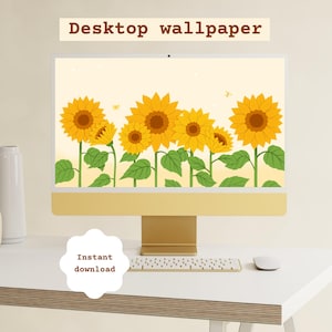 Sunflower desktop wallpaper | Bookish fall computer background | Cottage core autumn illustration