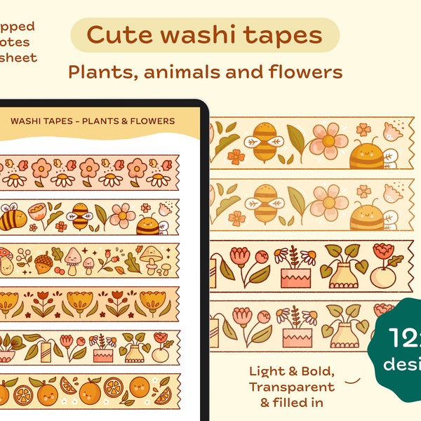 Washi tapes | Digital stickers | Plant stickers | Botanical stickers | Digital washi tapes