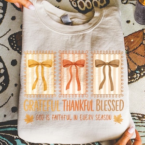 Grateful Thankful Blessed Png, Coquette Fall Season Png, Faith Based Autumn Sublimation, Christian Fall Bow Png, Religious Fall Png