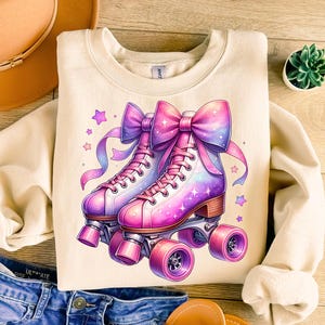 Roller Skates Png, Watercolor Sublimation, Shirt Design, Soft Girl Era Png, Gift for Roller Skater, Pink Coquette Bow Png, Sublimation