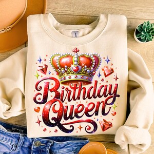 Birthday Queen Red Png Sublimation Design, Birthday Party Png, Girly Birthday Png, Sublimation Designs Download, Crown Birthday Girl Png