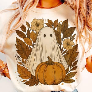 Halloween Fall Ghost Boho Png, Pumpkin Png, Boho Floral Fall Png, Halloween Png, Autumn Vibes Png, Spooky Season Png, Popular Now