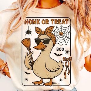 Honk Or Treat Halloween Goose PNG, Cute Goose Witchy Halloween Png Design, Fall Shirt Png, Spooky Goose Png, Halloween Sublimation Png