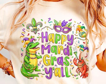 Happy Mardi Gras Yall Png, Cute Mardi Gras Png, Fat Tuesday PNG, Fleur De Lis Coquette Png, Louisiana Design Png, Sublimation Design