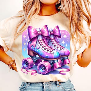 Skates Coquette Bow Png, Watercolor Sublimation, Shirt Design, Soft Girl Era Png, Gift for Roller Skater, Pink Coquette Bow Png, Sublimation