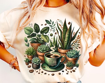 Coffee and Plants Png, Succulents Sublimation Design (Digital Download)