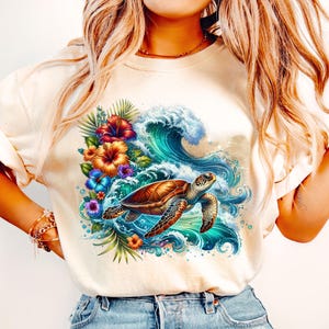 Boho Floral Sea Turtle PNG, Summer Png, Brushstroke Turtle Png, Beach Png, Turtle Png, Nautical Sublimation Designs, Fisherman Aesthetic Png