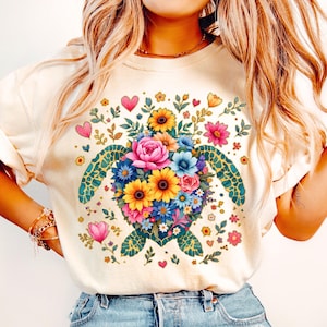 Boho Floral Sea Turtle PNG, Summer Png, Brushstroke Turtle Png, Beach Png, Turtle Png, Nautical Sublimation Designs, Fisherman Aesthetic Png
