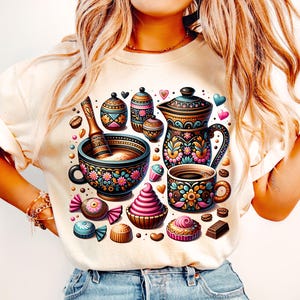 Señora Png, Diseño de sublimación, Amante del café español Png, Galletas de corazón mexicanas, Diseño de camiseta, Descarga digital Png, Café Png