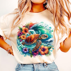 Boho Floral Sea Turtle PNG, Summer Png, Brushstroke Turtle Png, Beach Png, Turtle Png, Nautical Sublimation Designs, Fisherman Aesthetic Png