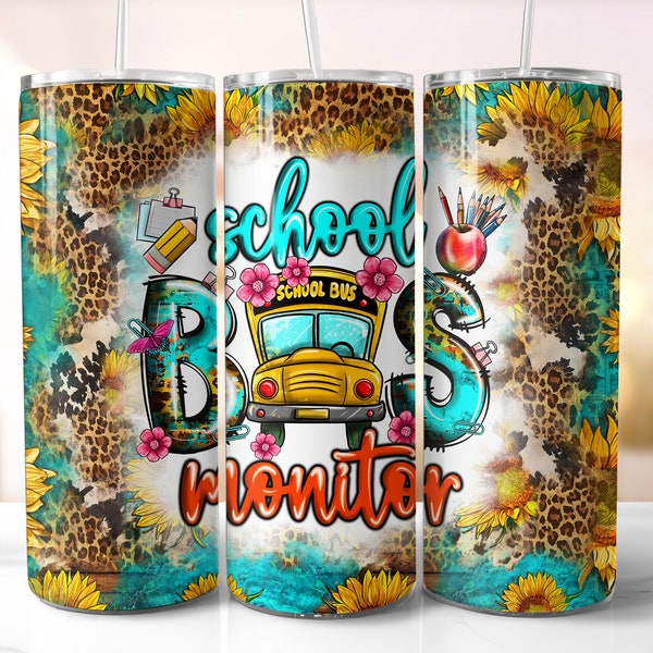 School Bus Monitor 20 Oz Skinny Tumbler Wrap Sublimation Design, School Bus Driver Tumbler Wrap Png, Bus Monitor Tumbler, Digital Download