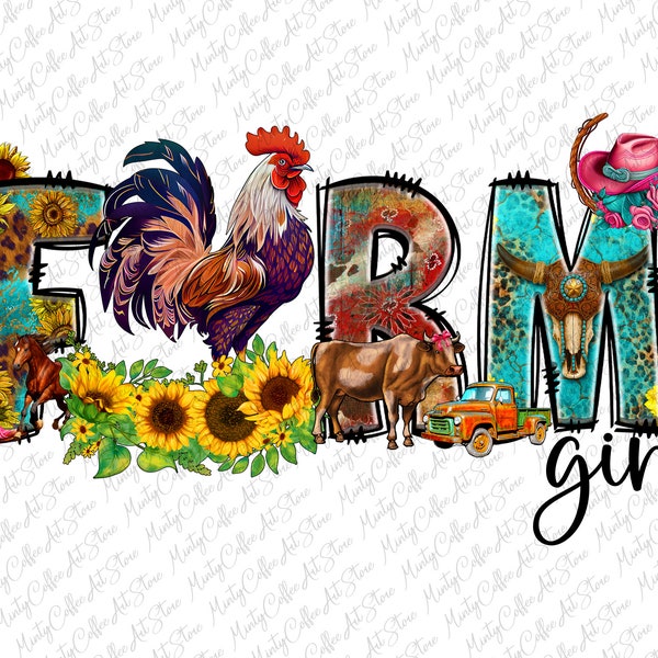 Farm Girl Png, Farm Sublimation, Cowgirl Png, Rooster Png, Sunflowers Png, Farm Animals Png, Sublimation Designs Downloads, Digital Download