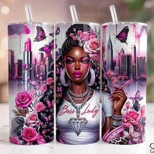 Boss Lady Black Woman Tumbler Wrap, Badass Tumbler Wrap PNG, 20 oz Skinny Tumbler Sublimation Design, Inspirational Black Woman Tumbler Wrap