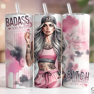 Badass Mode Tumbler Wrap Png, 20 Oz Skinny Tumbler Png, Sarcastic Tumbler Png, Sassy Png, Funny Adult Tumbler Png, Snarky Png, Seamless