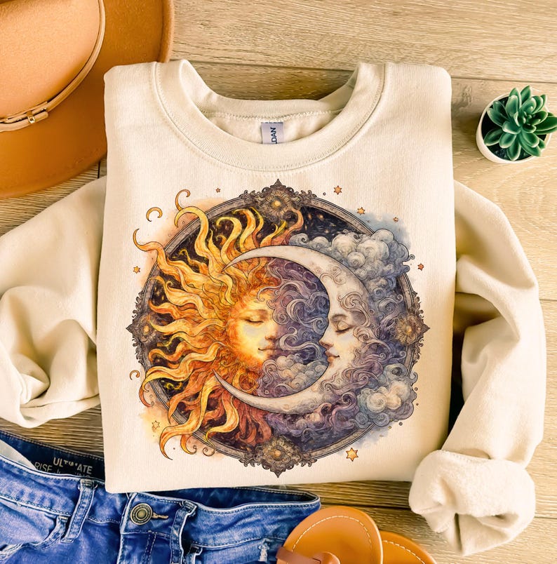 Watercolor Sun And Moon Png Celestial Png, Mystical Png, Boho Sun And Moon Png, Spiritual Moon Png, Moon Astronomy Png, Sublimation Design