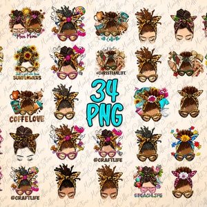 Messy Bun Bundle Png, Messy Bun Sublimation Bundle, Messy Bun Clipart, Afro Messy Bun, Messy Bun Png, Sublimation Designs, Digital Download