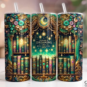 Reading is Dreaming Tumbler Wrap Design, Bookish Sublimation PNG, Row of Books Skinny Tumbler, Digital Download Tumbler Wrap Png, Seamless
