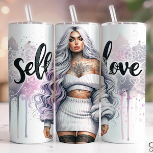 Motivational Self Love Tumbler Wrap Png, Positive Affirmations Png, 20 Oz Skinny Tumbler PNG, Inspirational Tumbler, Tattoo Woman Png