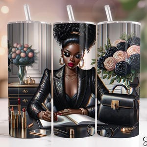 Boss Girl Black Woman Tumbler Wrap, Badass Tumbler Wrap PNG, 20 oz Skinny Tumbler Sublimation Design, Inspirational Black Woman Tumbler Wrap