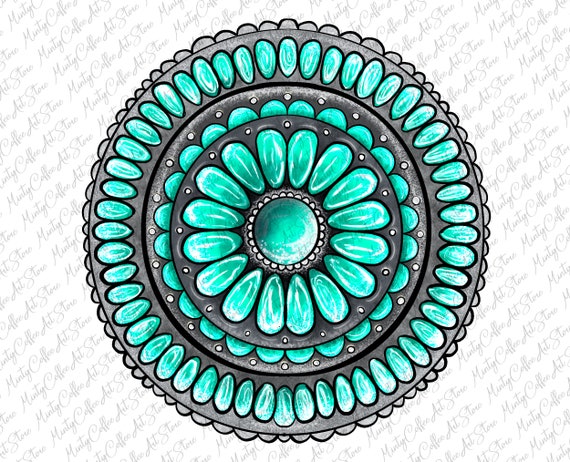 Turquoise Gemstone Clipart, Watercolor Western Design (PNG Digital