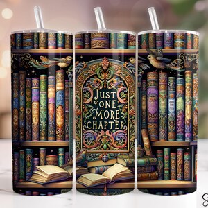 Seamless Just One More Chapter Library Book Lover Design, Books 20oz Skinny Straight Tumbler Sublimation, Tumbler Wrap, PNG Digital Download