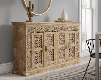 Solid Wood Hand Carved Buffet Sideboard | Indian Carving Sideboard