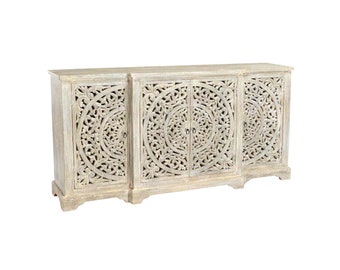 Hand-carved Solid Wood Buffet Sideboard | Dining Room Buffet | Indian Carving Buffet Sideboard