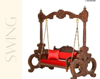 Solid Wood Hand carved Swing with Brass Chain | Indian Wooden Jhula | Made in Indian Swing