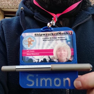 ID Badge holder, personalised with name or message Optional hand sanitiser, pen and Lanyard image 2