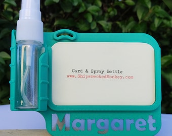 ID Badge holder, personalised with name or message! Optional hand sanitiser, pen and Lanyard!